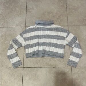 Love Tree Gray and White Cowl Neck Sweater